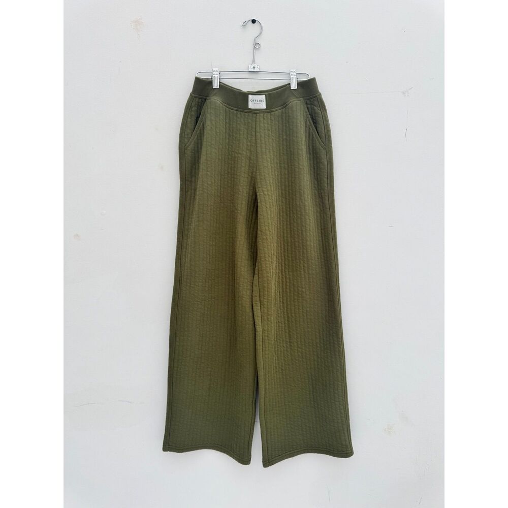 NWOT Offline by Aerie Olive Green Ribbed Wide Leg Pants Women's Small